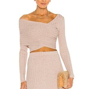 Ronny Kobo Rosette Beige Ribbed Asymmetric Top Size M